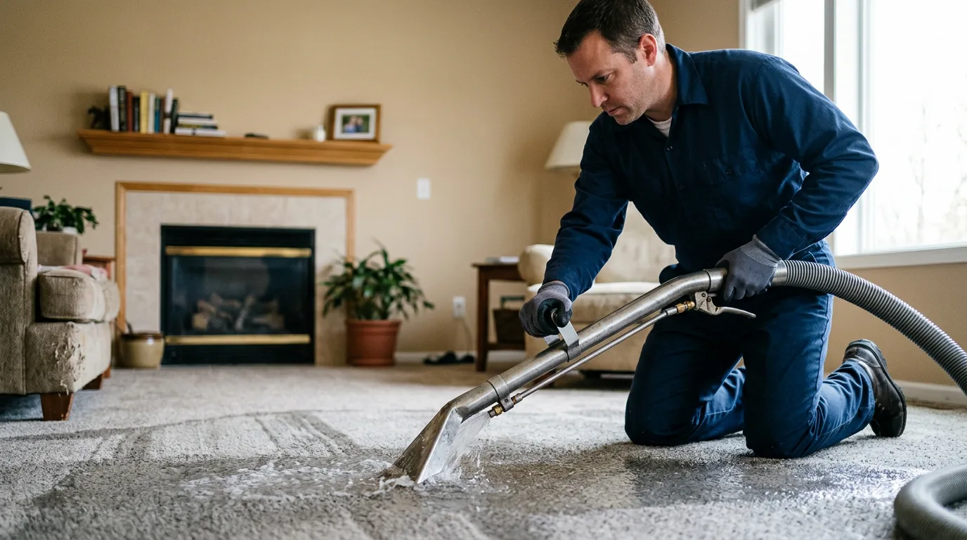 Water damage restoration technician working near Wrightstown, WI